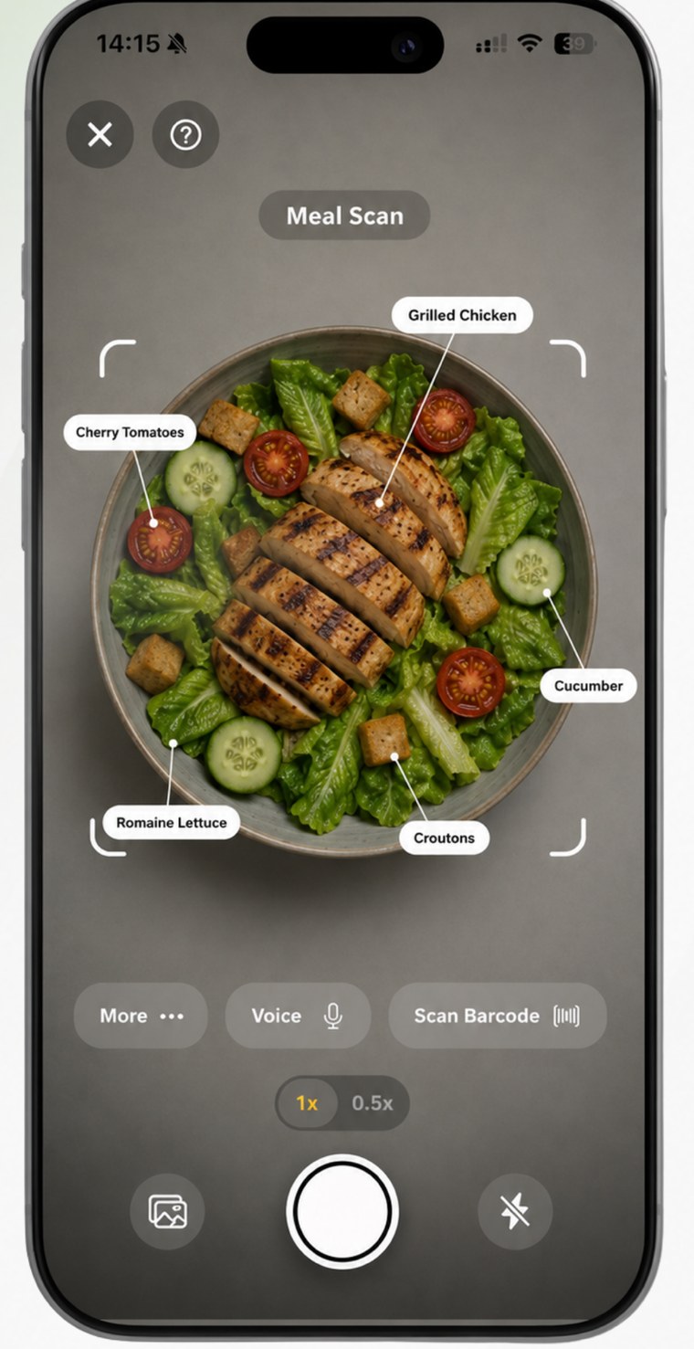 Meal scan screen with automatic ingredient detection