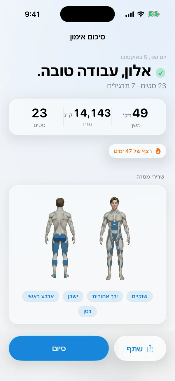 מסך אימון ב CaliFit